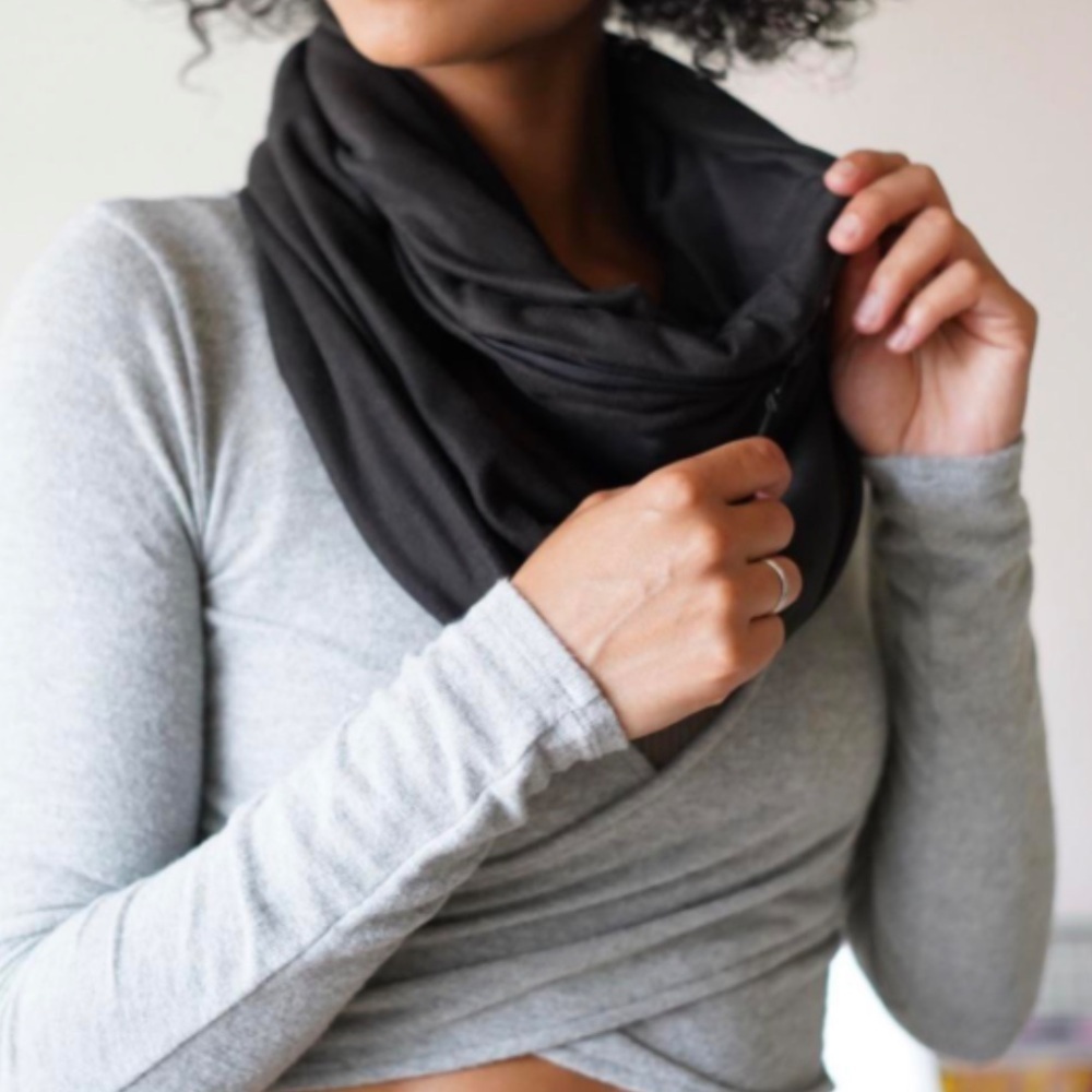 Beyond Yoga Classic Black Infinity Scarf with Hidden Pocket